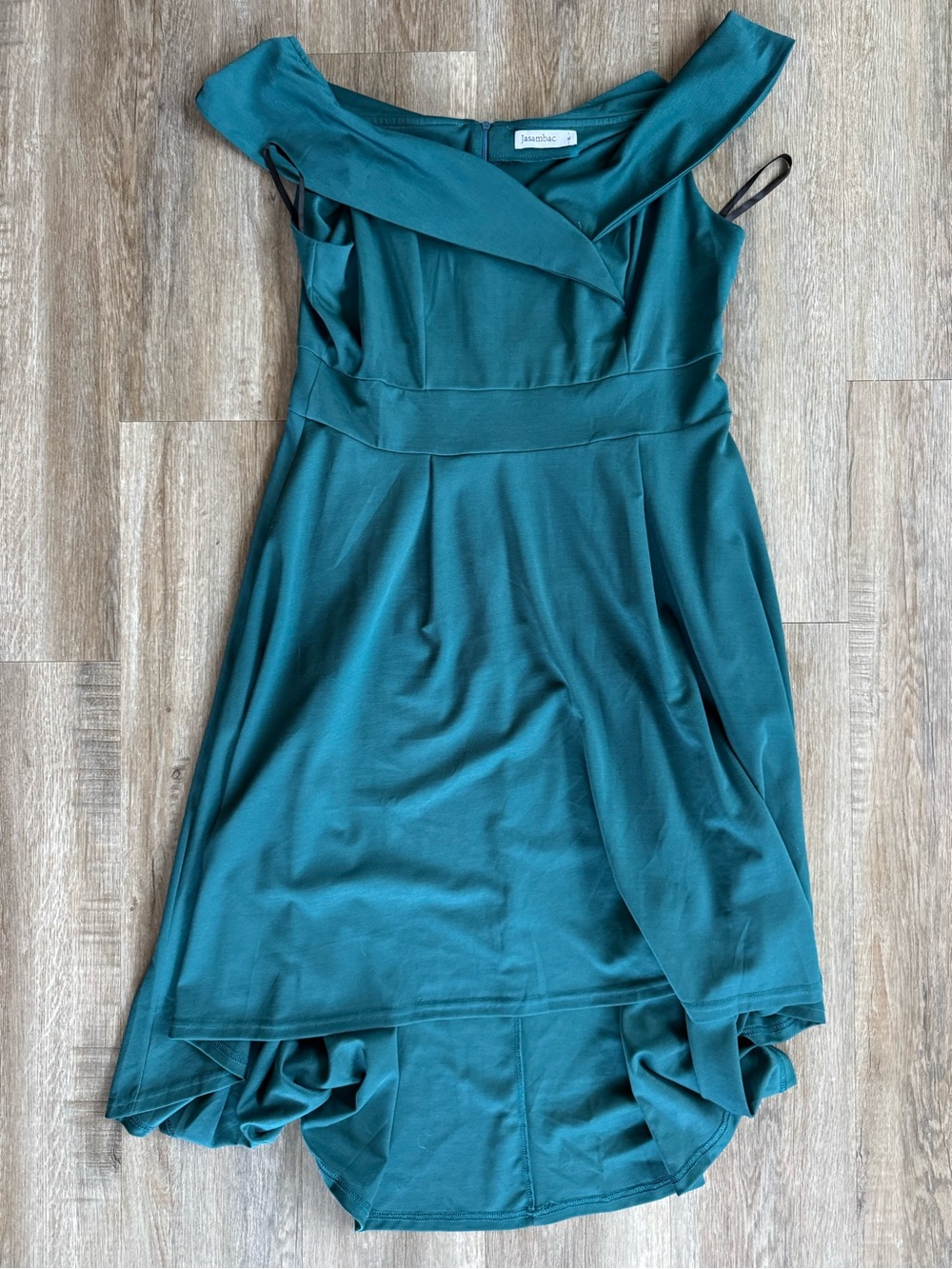 Jasambac Women's Off-Shoulder Teal Midi Dress with Waistband